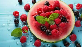 AI generated Freshness of nature gourmet dessert, berry fruit generated by AI photo