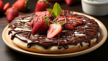 AI generated Freshness and indulgence on a plate of gourmet dessert generated by AI photo