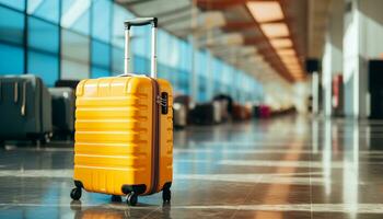 ai generado esperando pasajero dentro aeropuerto terminal con equipaje generado por ai foto