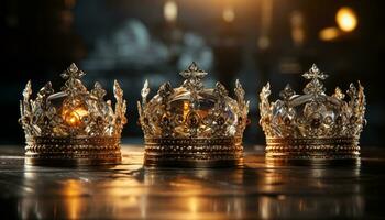 AI generated Majestic crown shines with golden elegance indoors generated by AI photo