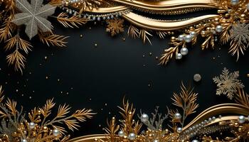 AI generated Shiny gold ornament on dark winter backdrop generated by AI photo