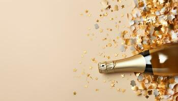 AI generated Celebration, champagne bottle exploding, success, fun, party generated by AI photo