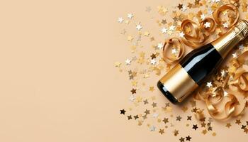 AI generated Celebration with wine, confetti, and party decorations generated by AI photo