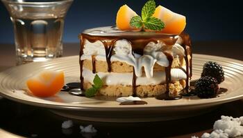 AI generated Freshness and sweetness on a plate of gourmet dessert generated by AI photo