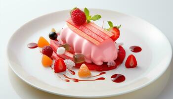 AI generated Freshness and sweetness on a gourmet berry plate generated by AI photo