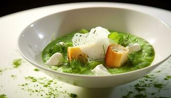 AI generated Freshness and green color make this vegetarian salad generated by AI photo