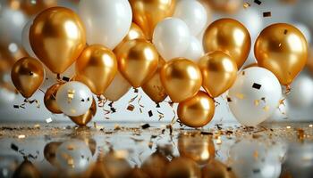 AI generated Joyful celebration with colorful balloons and confetti generated by AI photo