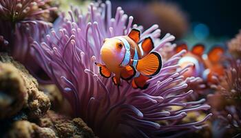 AI generated Colorful clown fish swim in vibrant coral reef generated by AI photo