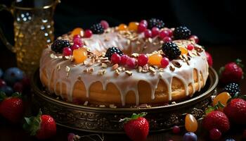 ai generado frescura y dulzura en un hecho en casa baya postre generado por ai foto