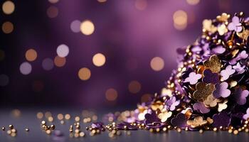 AI generated Shiny glitter illuminates abstract gold backdrop, vibrant celebration generated by AI photo