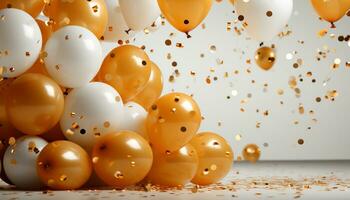 AI generated Joyful celebration with colorful balloons flying in background generated by AI photo