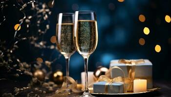 AI generated Celebration of love with champagne, gift, and joy generated by AI photo