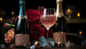 AI generated Romance and elegance in a wine bottle celebration generated by AI photo