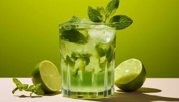 AI generated Refreshing mojito cocktail with lime and mint leaf generated by AI photo