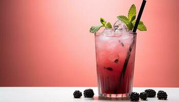 AI generated Refreshing summer cocktail with fresh berries and mint generated by AI photo