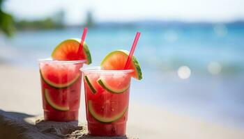 AI generated Refreshing cocktail, beach vibes, tropical fruit, summer fun generated by AI photo