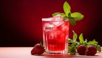 AI generated Refreshing cocktail with mint leaf and strawberry slice generated by AI photo