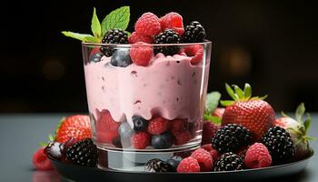 AI generated Freshness and sweetness in a berry filled yogurt generated by AI photo