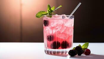 AI generated Refreshing summer cocktail with mint leaf and raspberry generated by AI photo