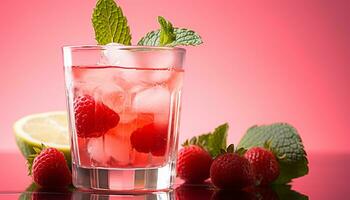AI generated Refreshing cocktail with raspberry, mint, and citrus flavors generated by AI photo