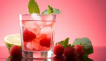AI generated Refreshing cocktail with raspberry, mint, and citrus flavors generated by AI photo