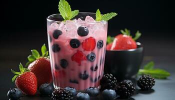 AI generated Freshness and sweetness in a berry fruit cocktail generated by AI photo