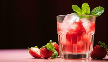 AI generated Refreshing summer cocktail with fresh strawberry and mint generated by AI photo