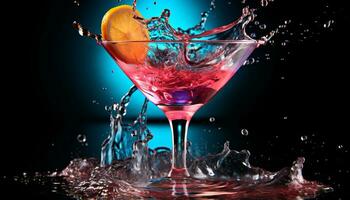 AI generated Refreshing cocktail splashing in a transparent drinking glass generated by AI photo