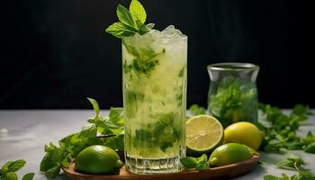 AI generated Refreshing mojito cocktail with lime and mint leaf generated by AI photo