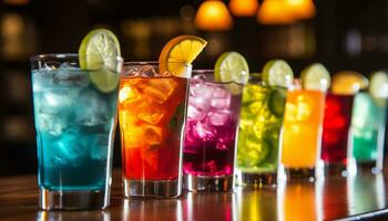 AI generated Refreshing cocktail with ice, lime, and fresh fruit generated by AI photo