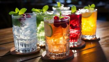 AI generated Refreshing cocktail on wooden table, perfect for summer generated by AI photo