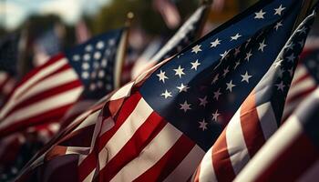 ai generado americano bandera ondulación, simbolizando unidad y libertad generado por ai foto