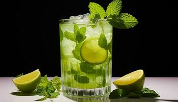 AI generated Refreshing mojito cocktail with citrus garnish and mint generated by AI photo