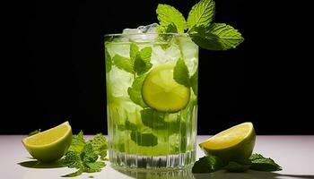 ai generado refrescante mojito cóctel con agrios adornar y menta generado por ai foto