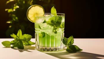 AI generated Refreshing mojito cocktail with mint leaf and citrus generated by AI photo