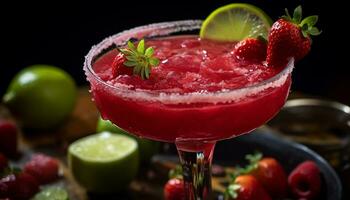 AI generated Refreshing cocktail with lime, strawberry, and raspberry generated by AI photo