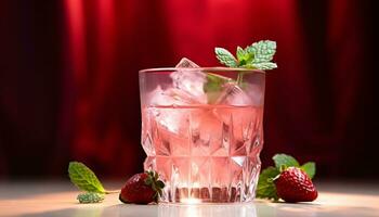 AI generated Refreshing summer cocktail with fresh strawberry and mint generated by AI photo