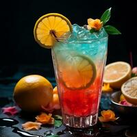 AI generated Refreshing citrus cocktail with ice and fresh fruit generated by AI photo