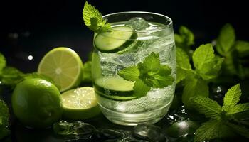 AI generated Refreshing mojito with mint leaf and citrus fruit generated by AI photo