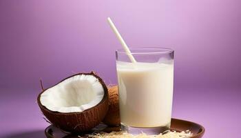 AI generated Refreshing coconut milkshake, a healthy summer drink generated by AI photo
