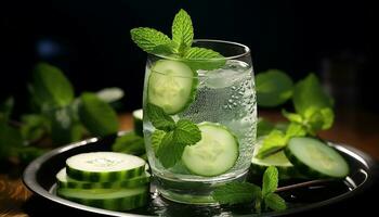 AI generated Refreshing mojito cocktail with mint leaf and lime generated by AI photo