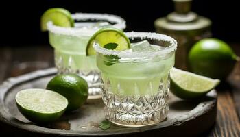 AI generated Refreshing lime cocktail with ice and citrus slice generated by AI photo