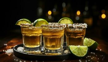AI generated Refreshing margarita, citrus slice, tequila, celebration night generated by AI photo