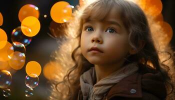 AI generated Smiling child playing in nature, carefree and joyful generated by AI photo