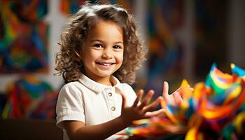 ai generado sonriente niño mirando a cámara, alegre y linda generado por ai foto