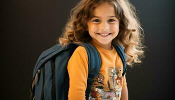 AI generated Smiling girl with backpack, happiness and confidence generated by AI photo