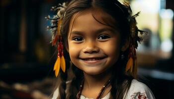 ai generado sonriente niño, felicidad, lindo, alegre, retrato, alegría generado por ai foto