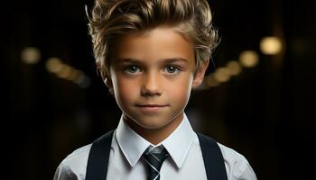 AI generated Smiling blond schoolboy, confident and full of joy generated by AI photo