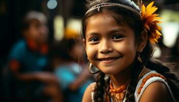 ai generado sonriente niño, alegre chicas, linda retrato, alegre familia generado por ai foto