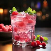 AI generated Refreshing summer cocktail with mint leaf and raspberry generated by AI photo
